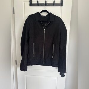 Topman Black Lightweight Suede Shirt Jacket with Collared Neckline